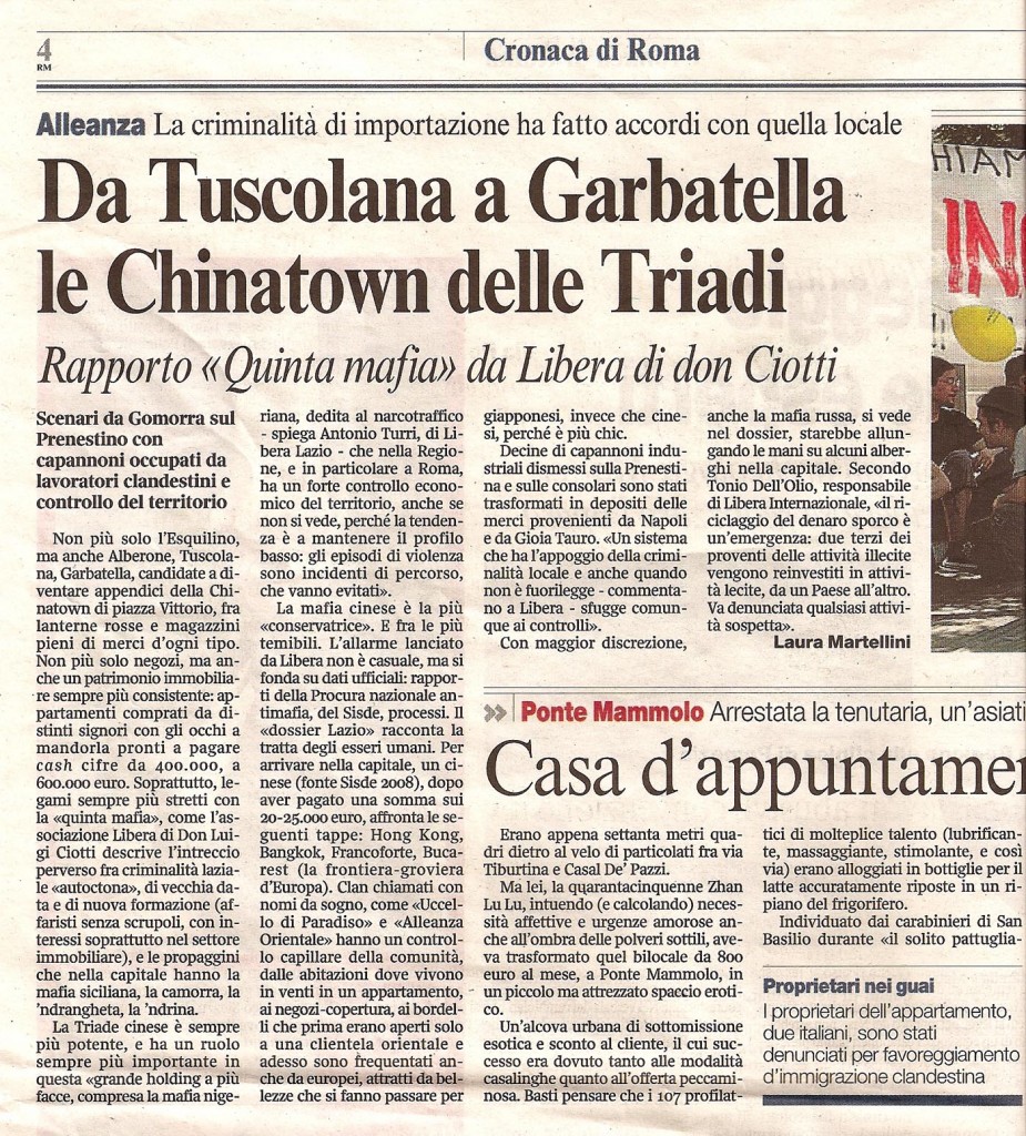 Da Tuscolana a Garbatella la Chinatown delle Triadi