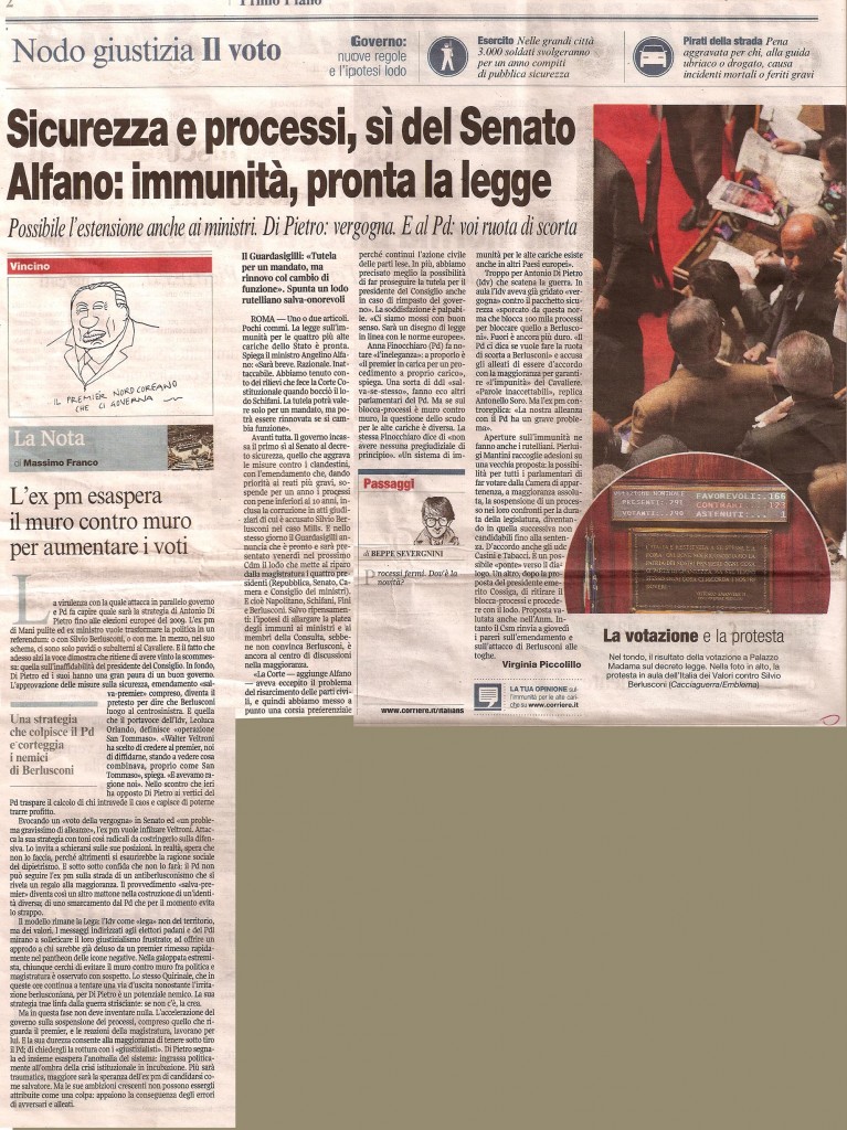 Sicurezza e processi, si del Senato. Alfano: l'immunità, pronta la legge