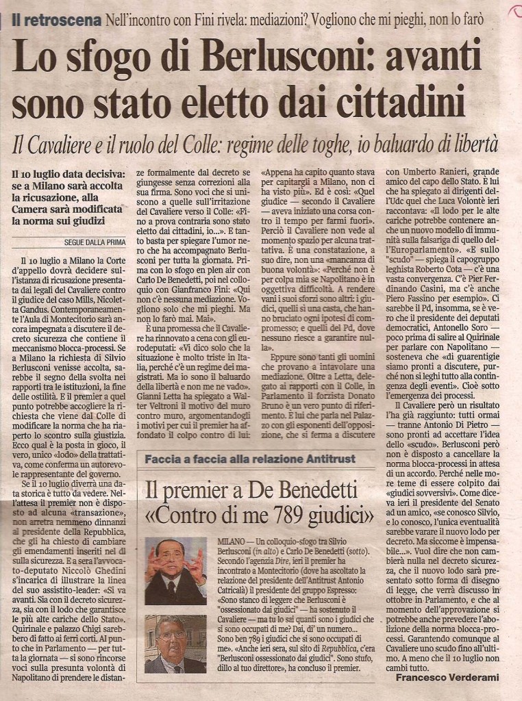 Lo sfogo di Berlusconi: avanti sono stato eletto dai cittadini