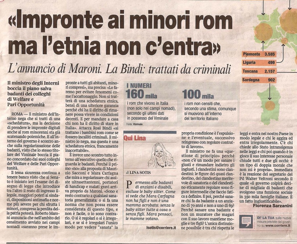 «Impronte ai minori rom ma l'etnia non c'entra»