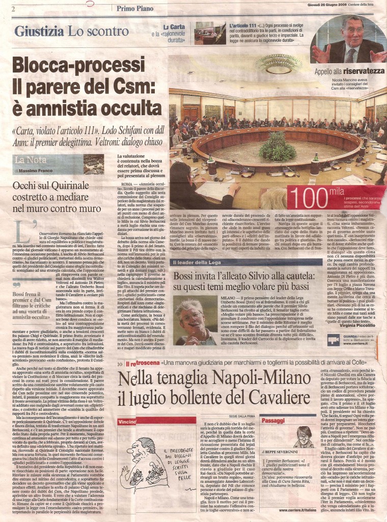 Blocca processi il parere del Csm: è amnistia occulta