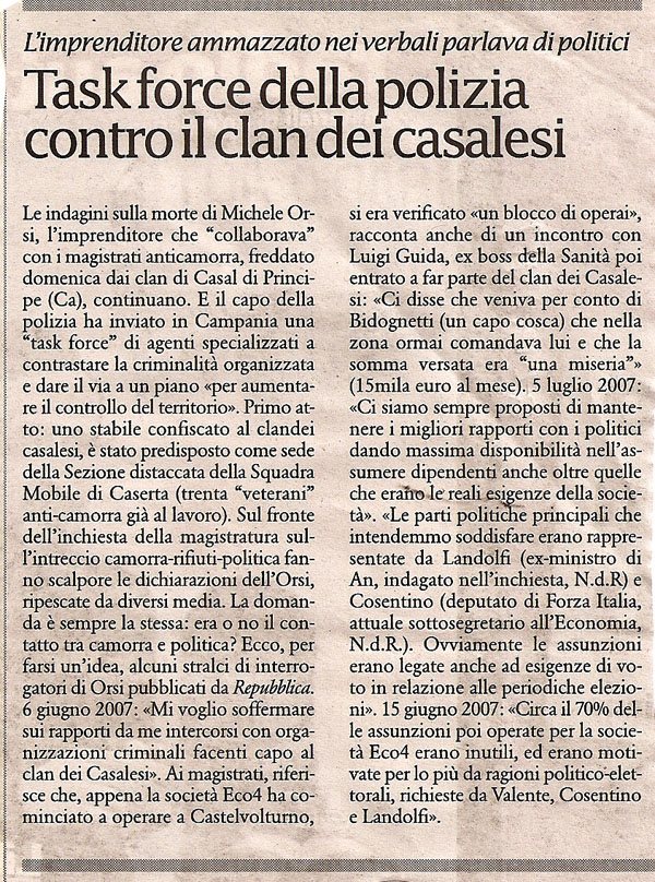 Task force della polizia contro il clan dei casalesi