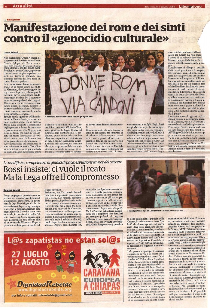 Manifestazione dei rom e dei sinti contro il «enocidio culturale»