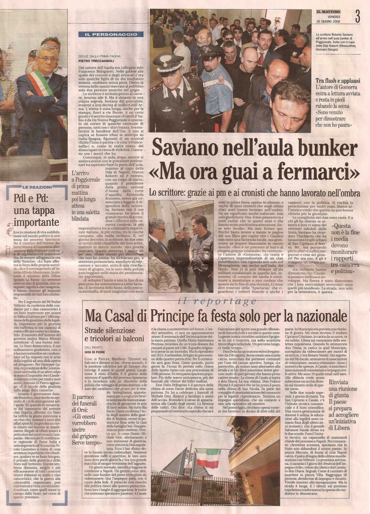 Saviano nell'aula bunker «Ma ora guai a fermarci»