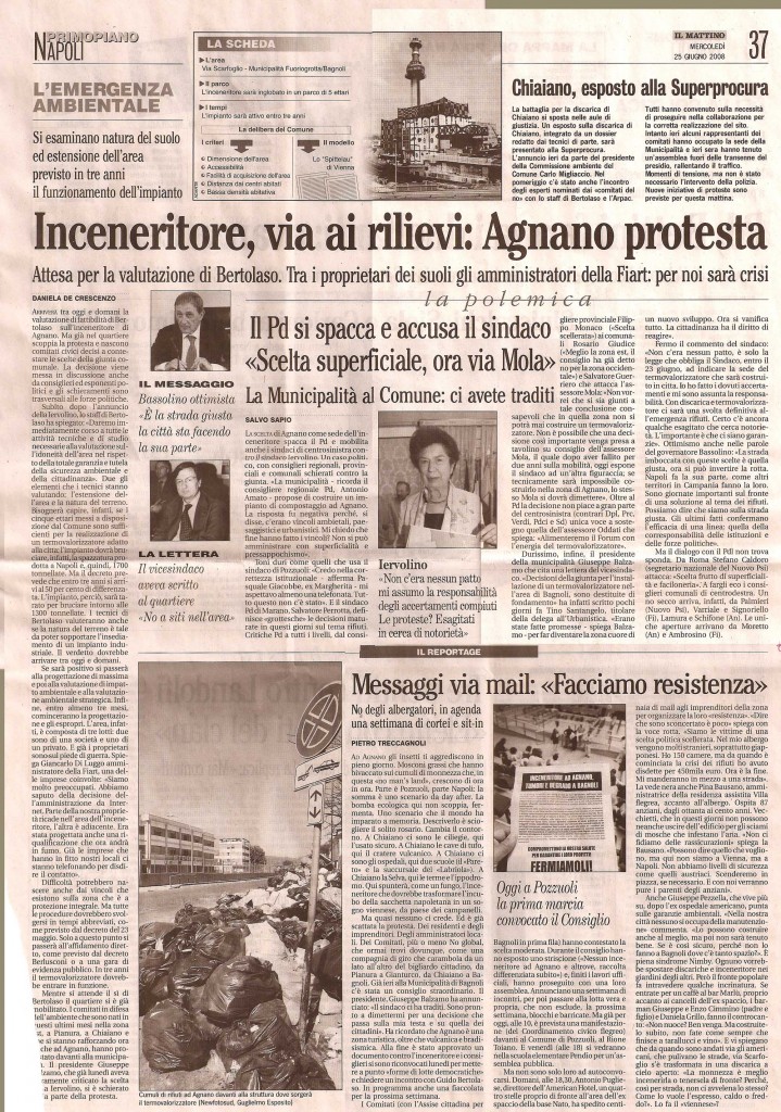 Inceneritore: via ai rilievi, Agnano protesta