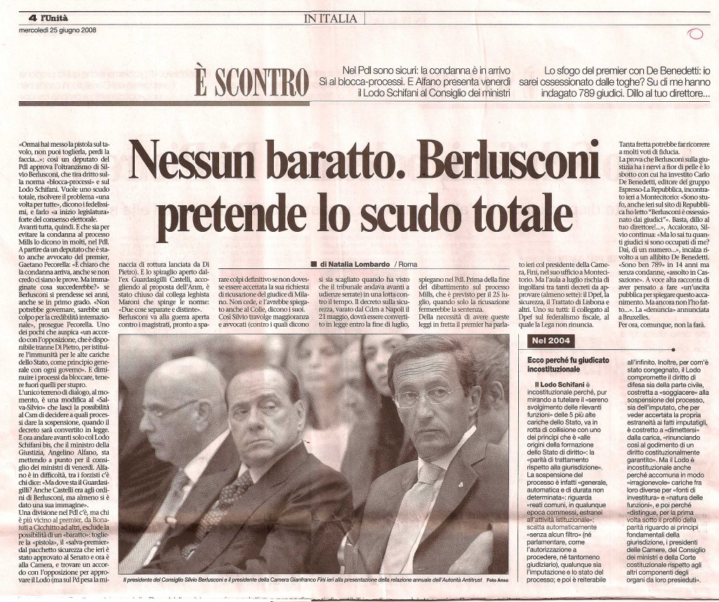 Nessun baratto, Berlusconi pretende lo scudo totale