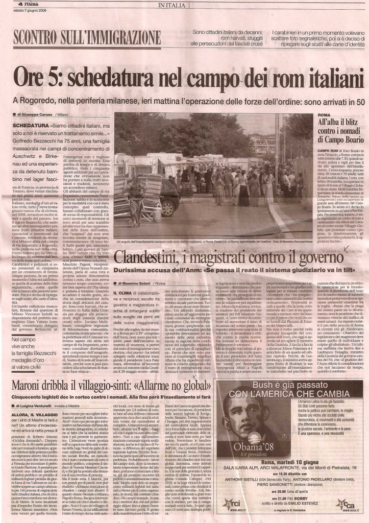 Ore 5: schedatura nel campo dei rom italiani