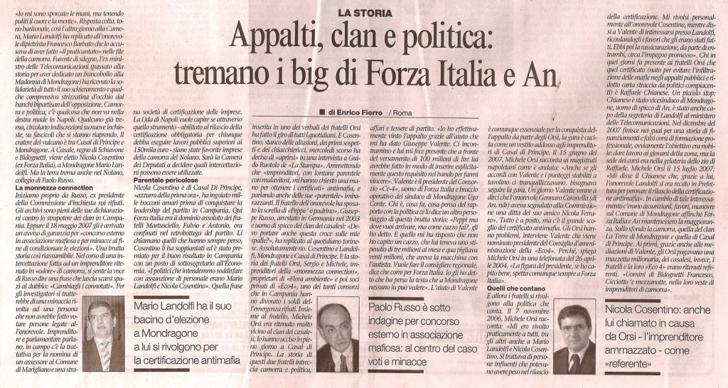 Appalti, clan e politica: tremano i big di Forza Italia e An