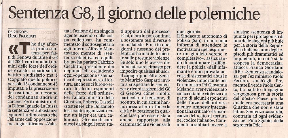 Sentenza G8, il giorno delle polemiche