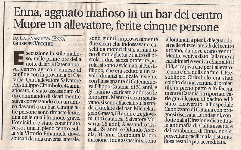 Enna, agguato mafioso in un bar del centro