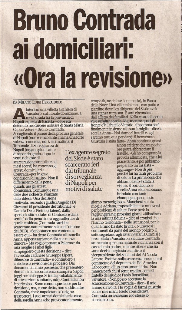 Bruno Contrada ai domiciliari: "Ora la revisione"