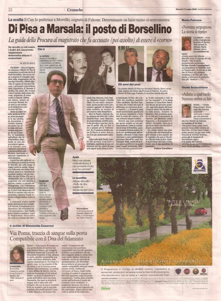 Di Pisa a Marsala: il posto di Borsellino