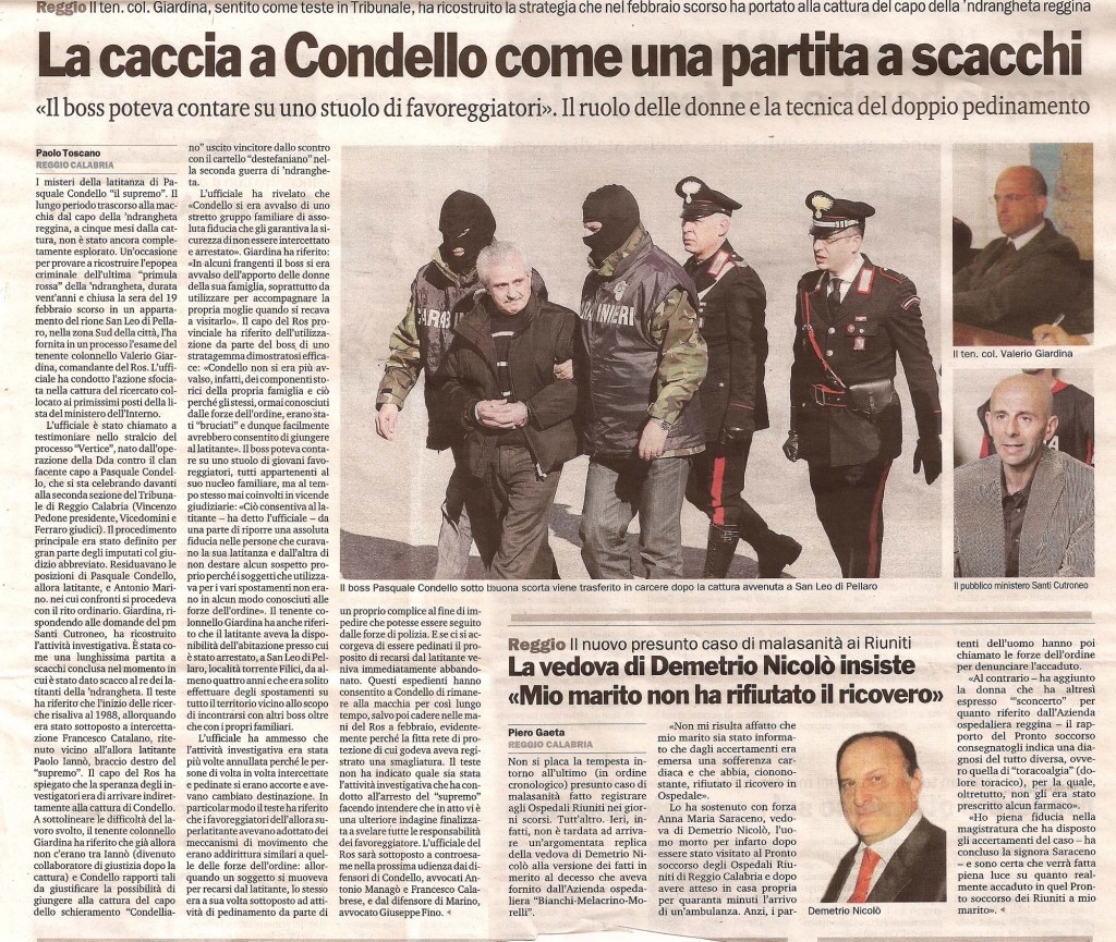 La caccia a Condello cone una partita a scacchi
