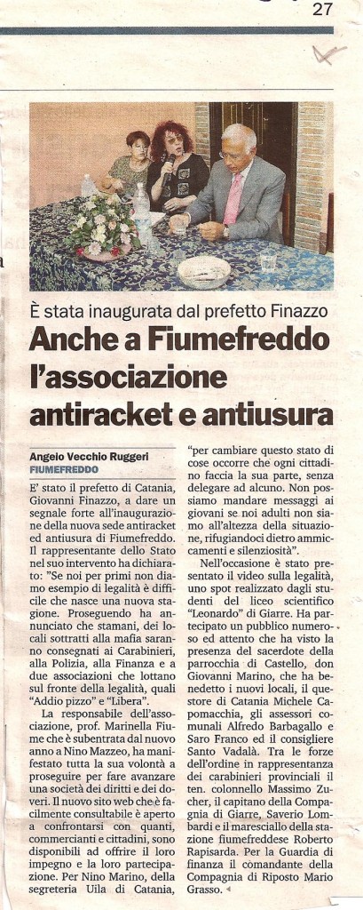 Anche a Fiumefreddo l'associazione antiracket e antiusura