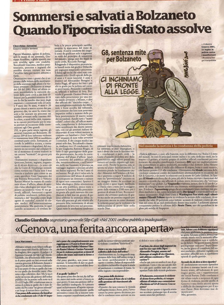 Sommersi e salvati a Bolzaneto Quando l'ipocrisia di Stato assolve