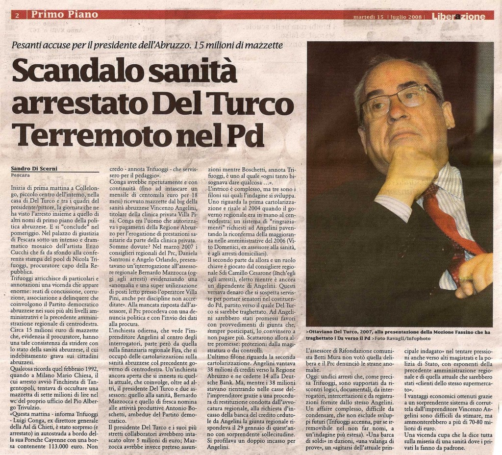Scandalo sanità Arrestato del Turco Terremoto nel Pd
