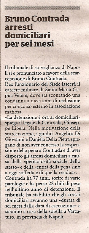 Bruno Contrada arresti domiciliari per sei mesi