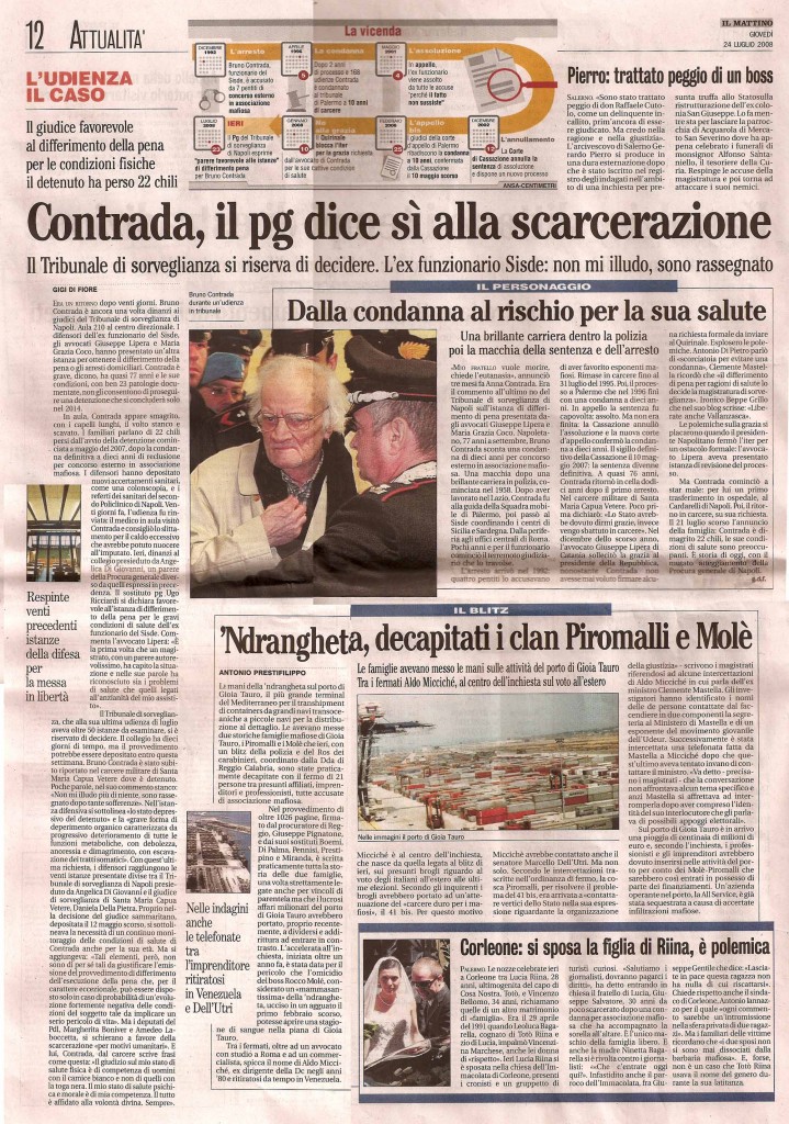 Contrada, il pg dice sì alla scarcerazione
