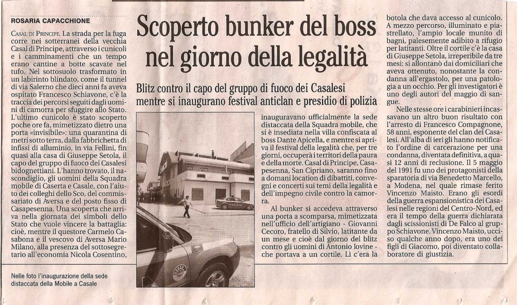 Scoperto il bunker del Boss nel giorno della legalità