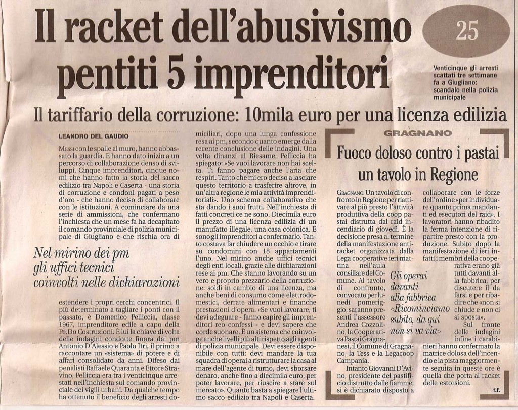 Il racket dell'abusivismo pentiti 5 imprenditori