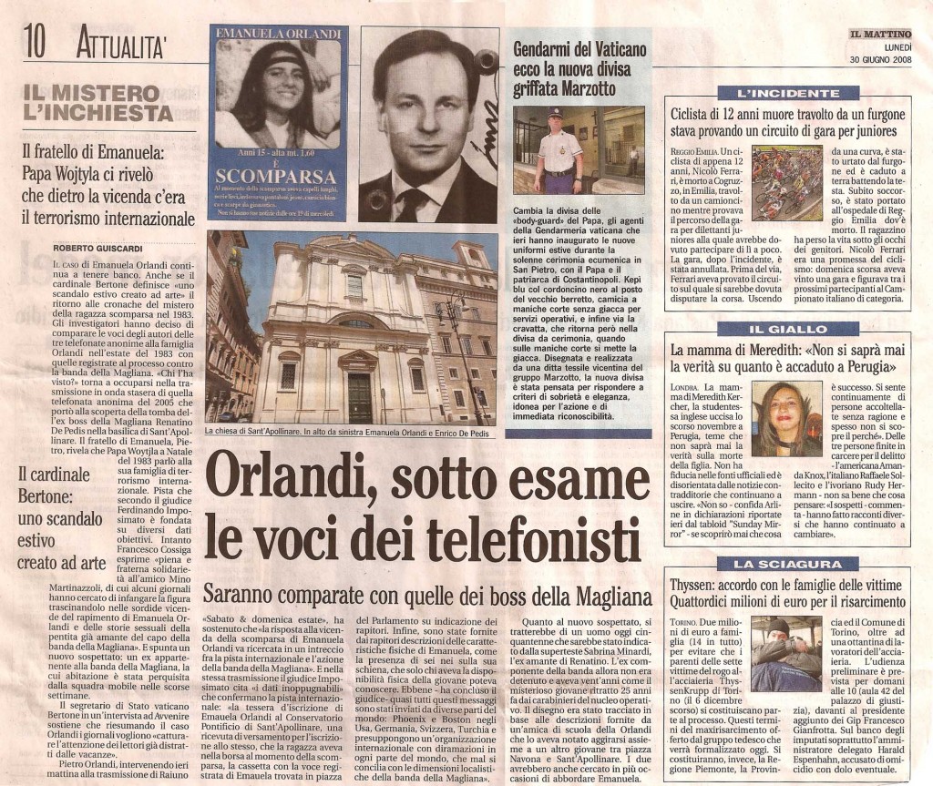 Orlandi, sotto esame le voci dei telefonisti