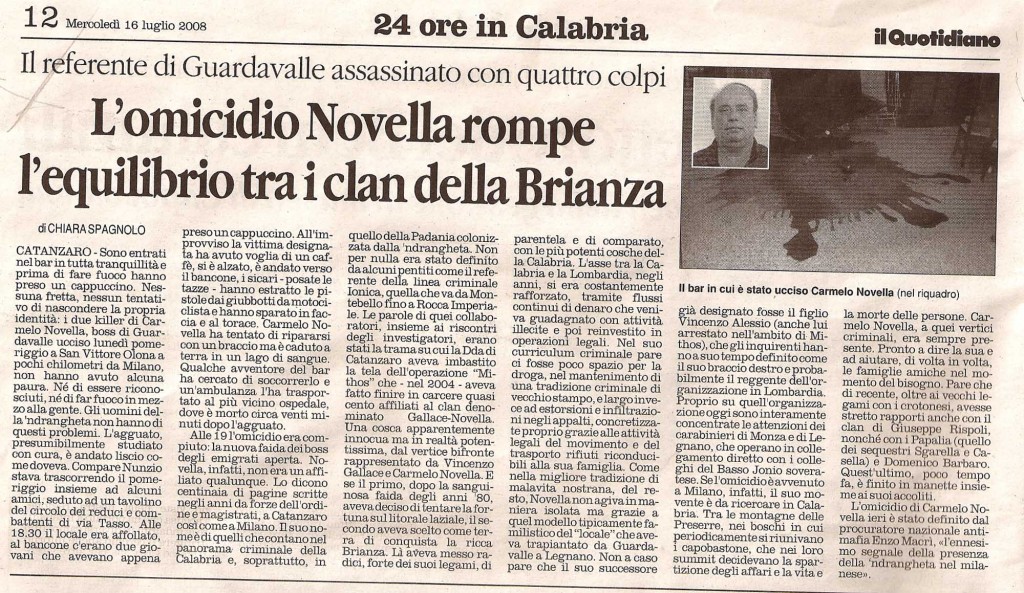 L'omicidio Novella rompe l'equilibrio tra i clan della Brianza