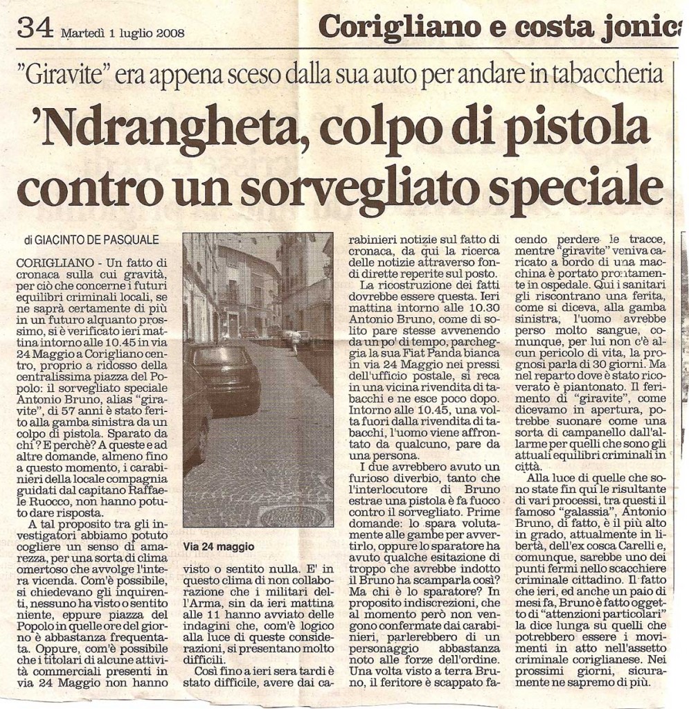 'Ndrangheta, colpo di pistola contro un sorvegliato speciale