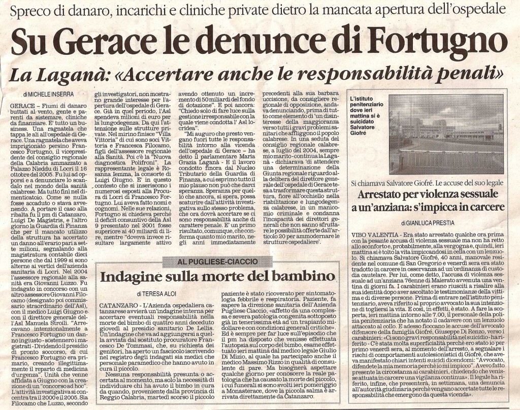 Su Gerace le denuncie di Fortugno