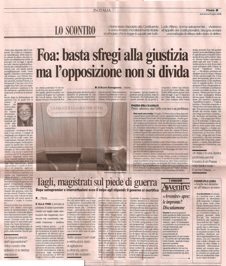 Foa: basta sfregi alla giustizia