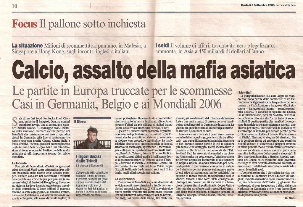 Calcio, assalto alla mafia asiatica