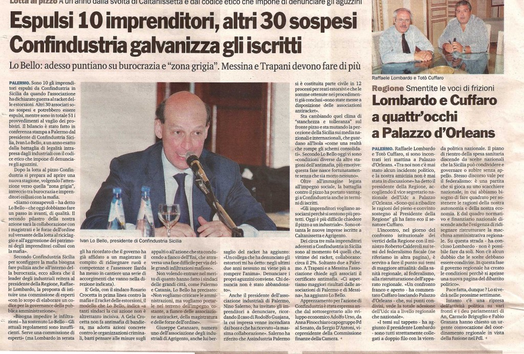 Espulsi 10 imprenditori, altri 30 sospesi Confindustri galvanizza gli iscritti