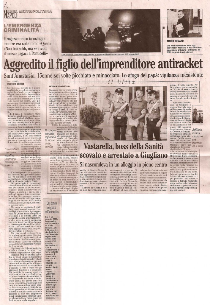Aggredito il figlio dell'imprenditore antiracket