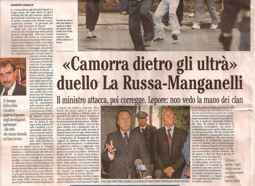 "Camorra dietro gli ultrà", duello La Russa Manganelli