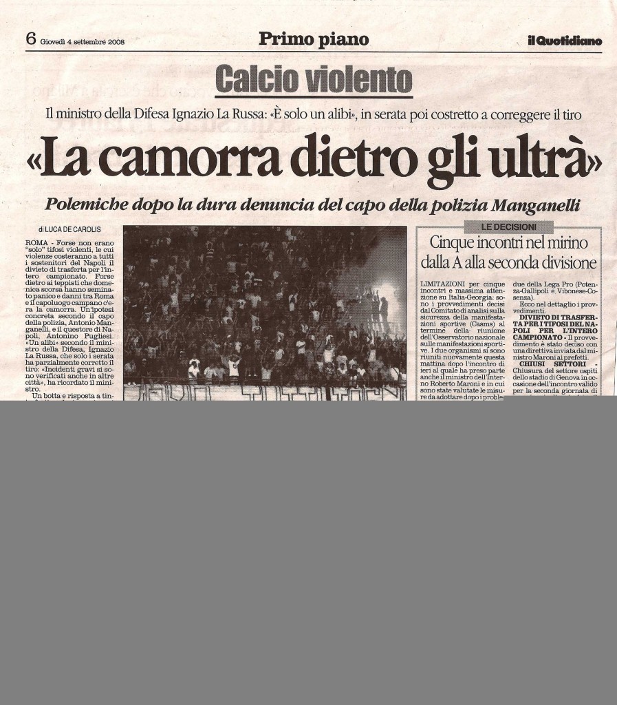 "La camorra dietro gli ultrà"