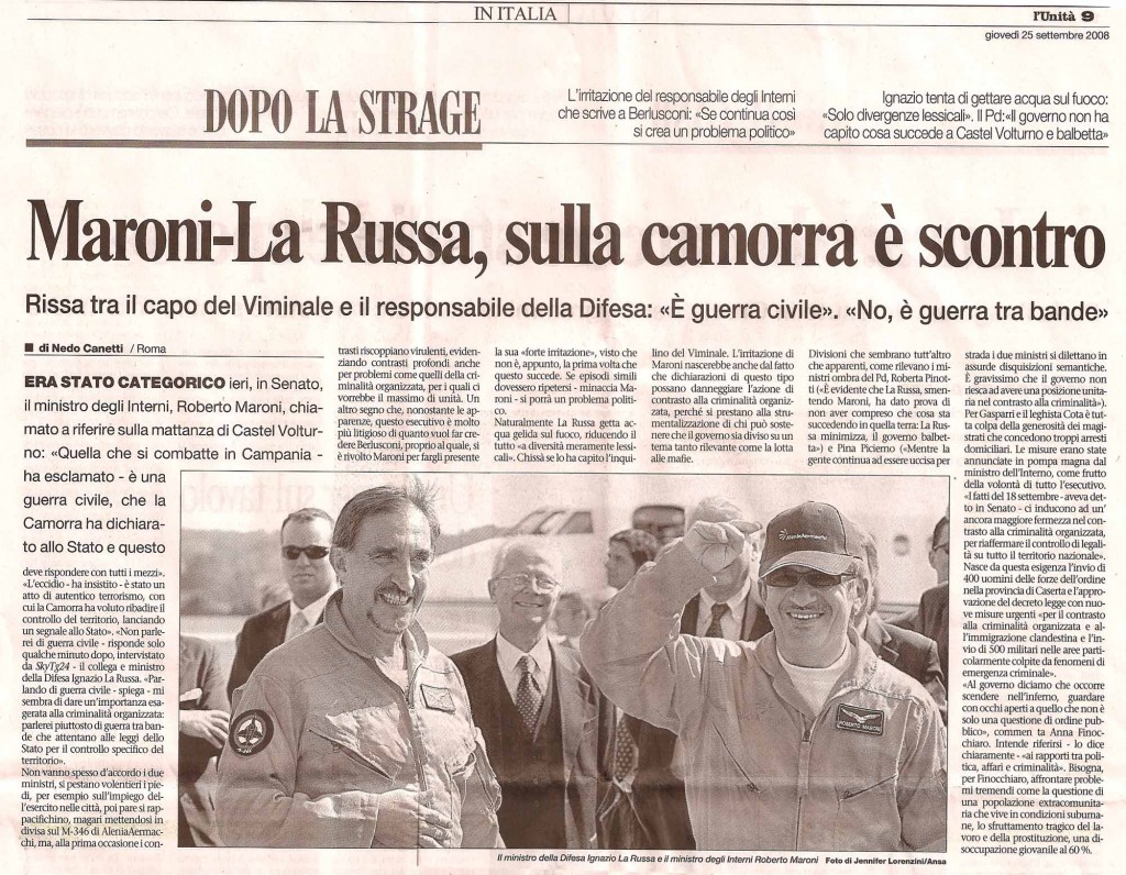 Maroni La Russa, sulla camorra è scontro