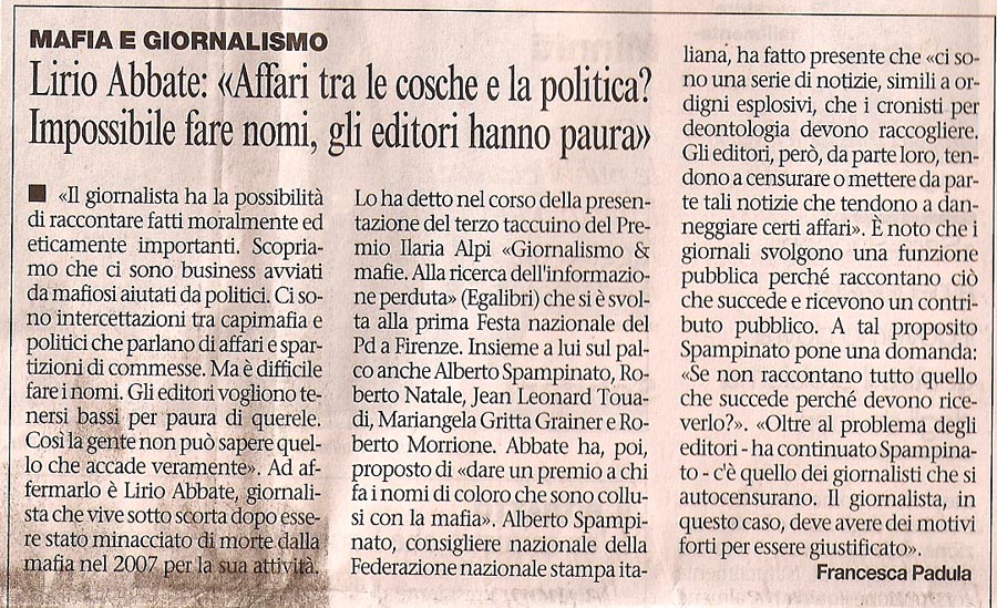 Lirio Abbate:"Gli affari tra le cosche e la politica, impossibile fare nomi gli editori hanno paura"