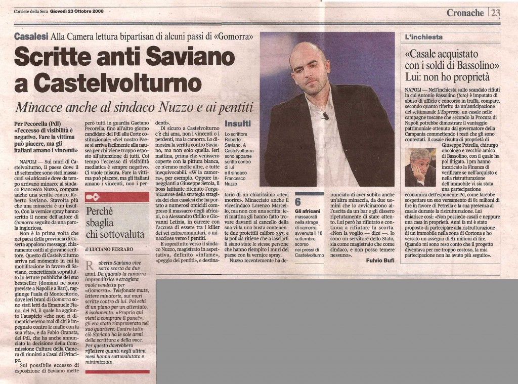 Scritte anti Saviano a Castelvolturno