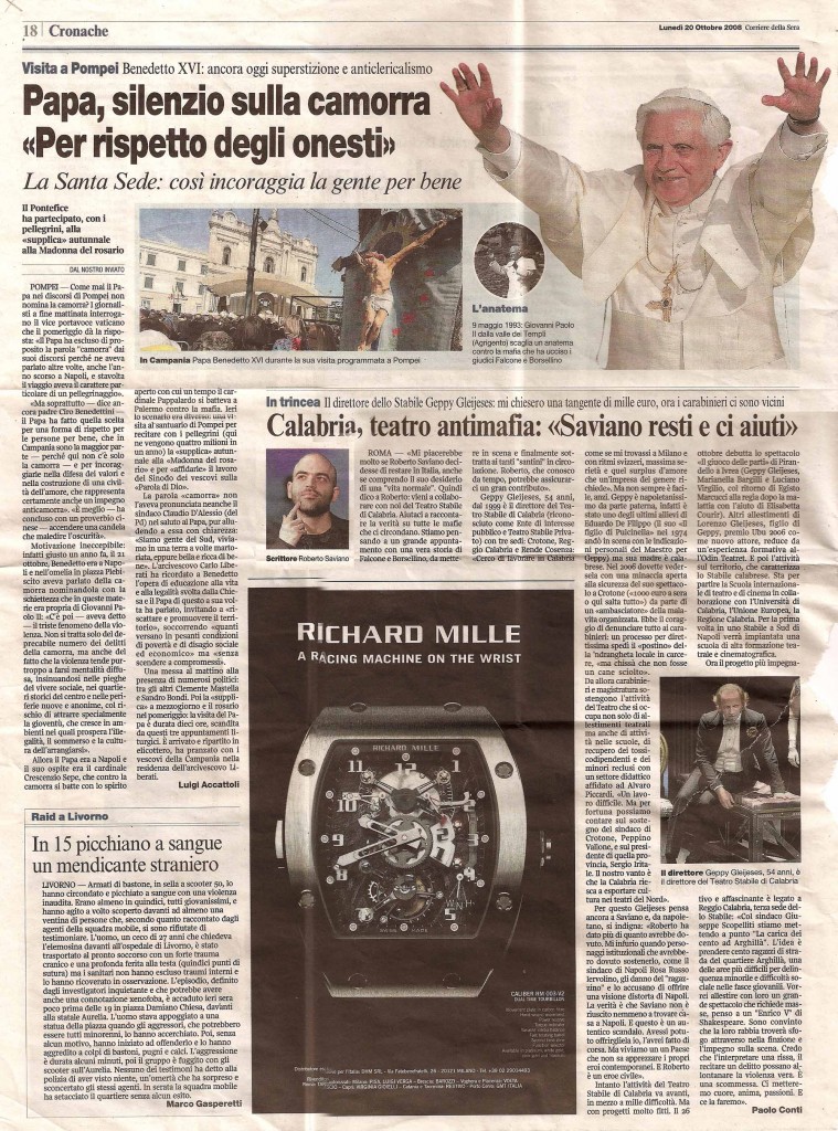 Papa, silenzio sulla Camorra "per rispetto degli onesti"