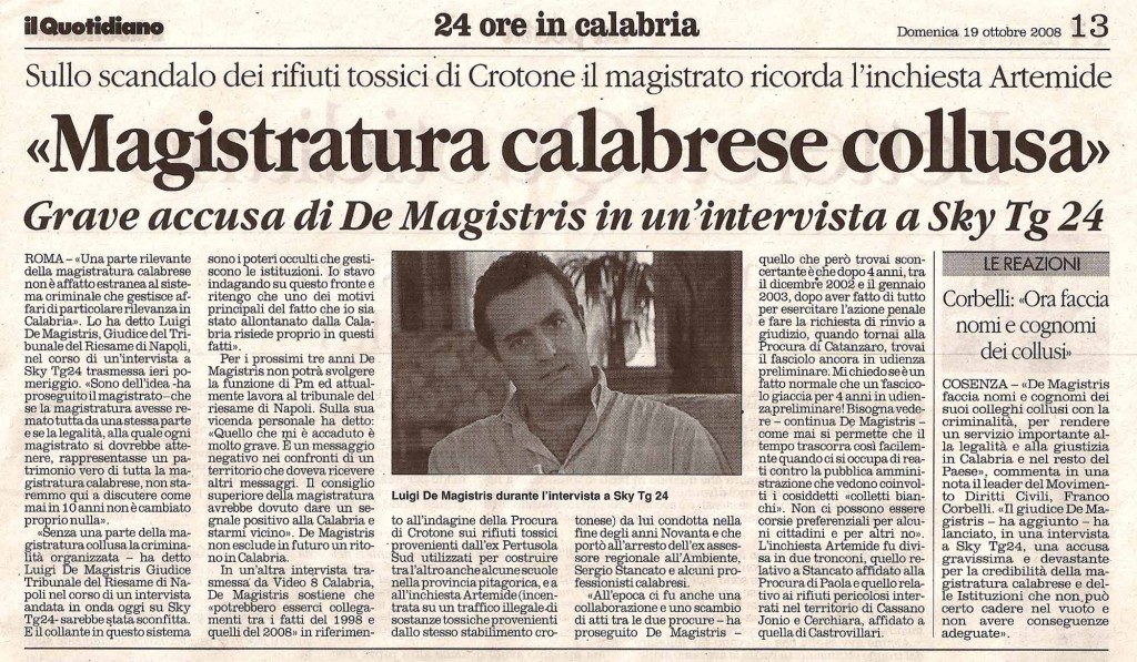 "Magistratura calabrese collusa"