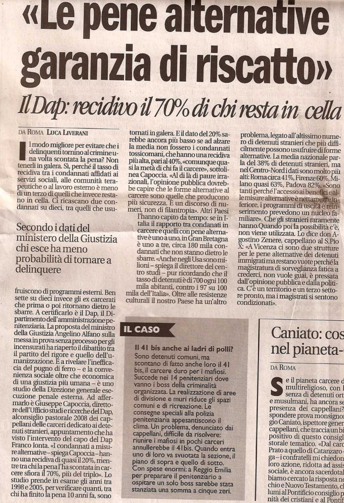 "Le pene alternative garanzia di riscatto"