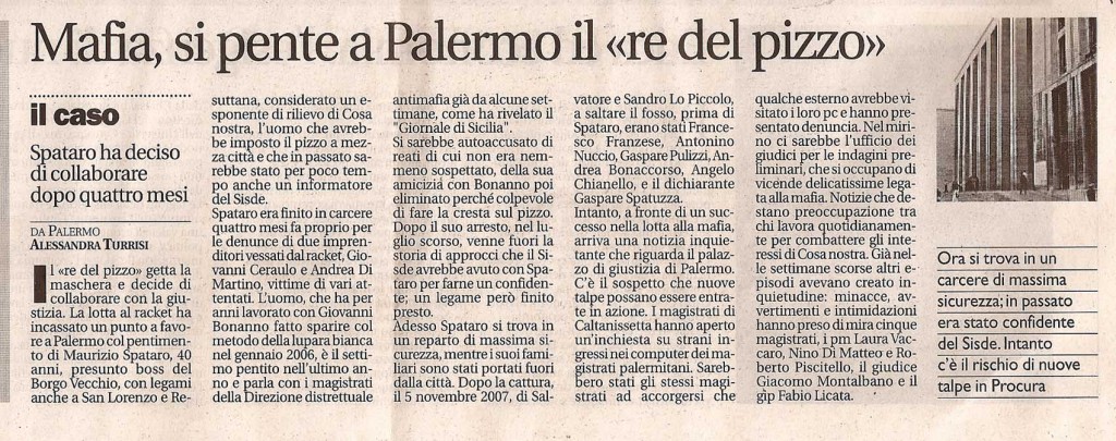 Mafia si pente a Palermo il "re del pizzo"