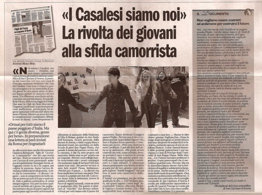 "I Casalesi siamo noi" La rivolta dei giovani alla sfida della camorrista