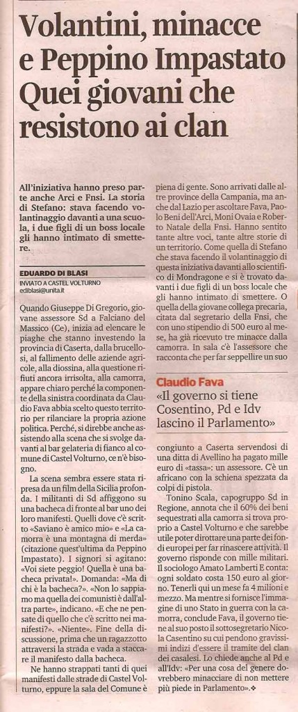 Volantini minacce e Peppino Impastato Quei giovani che resistono ai clan