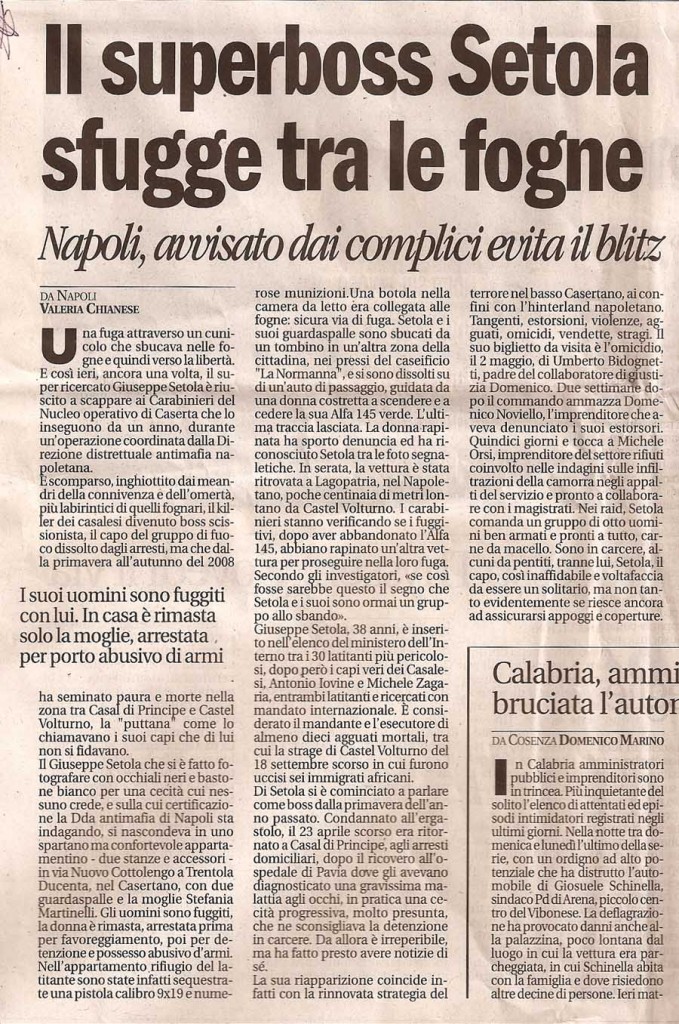 Il superboss Setola sfugge tra le fogne