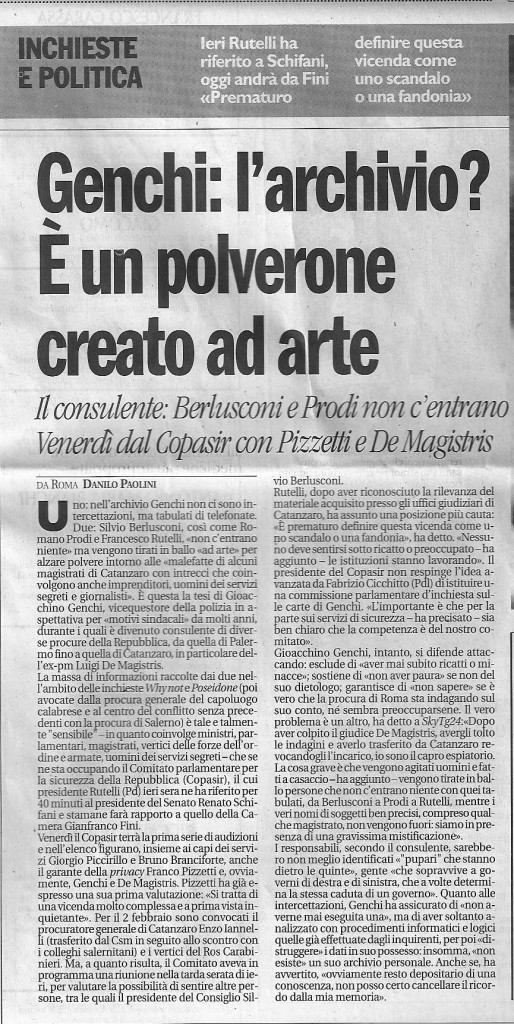 Genchi: l'archivio? E' un polverone creato ad arte