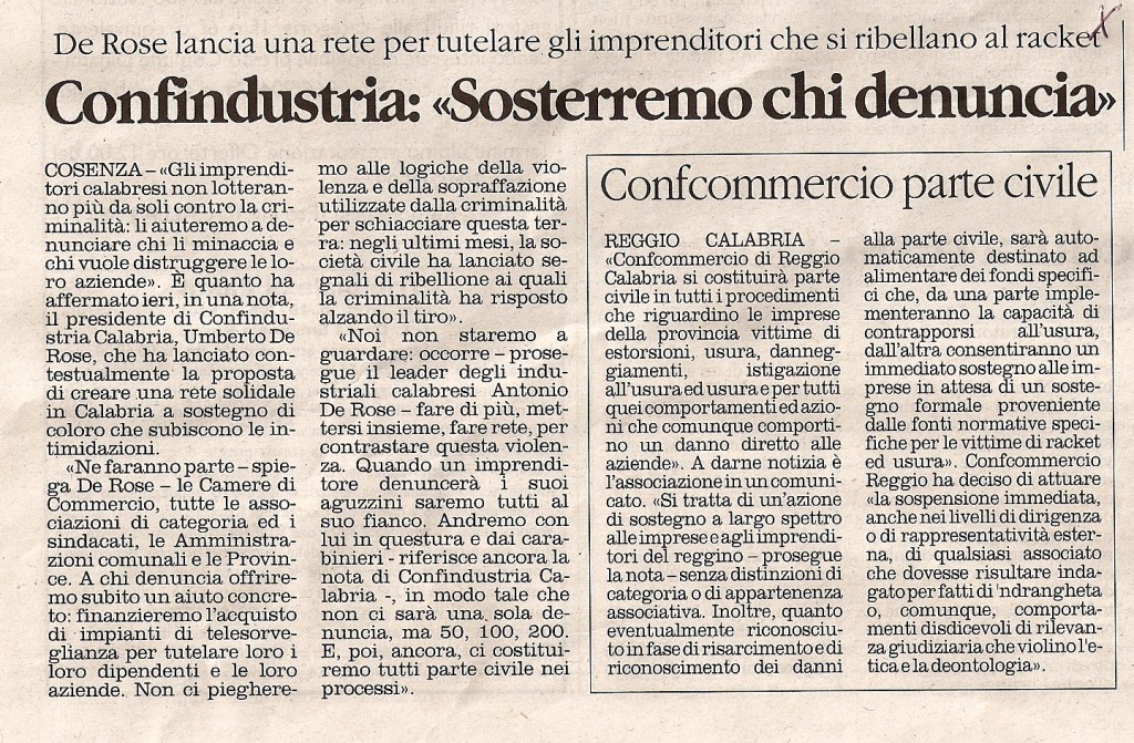 Confindustria: "Sosterremo chi denuncia"