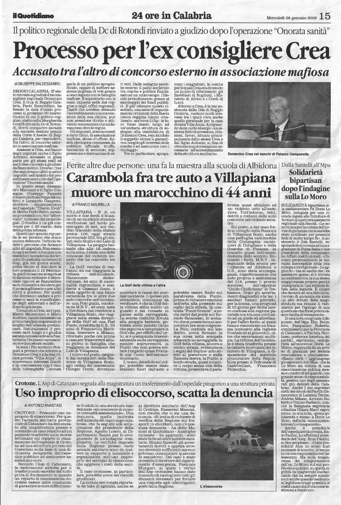 Preocesso per l'ex consigliere Crea