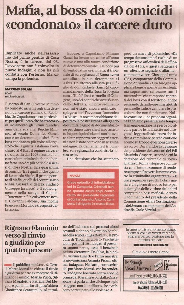 Mafia, al boss da 40 omicidi "condannato" il carcere duro