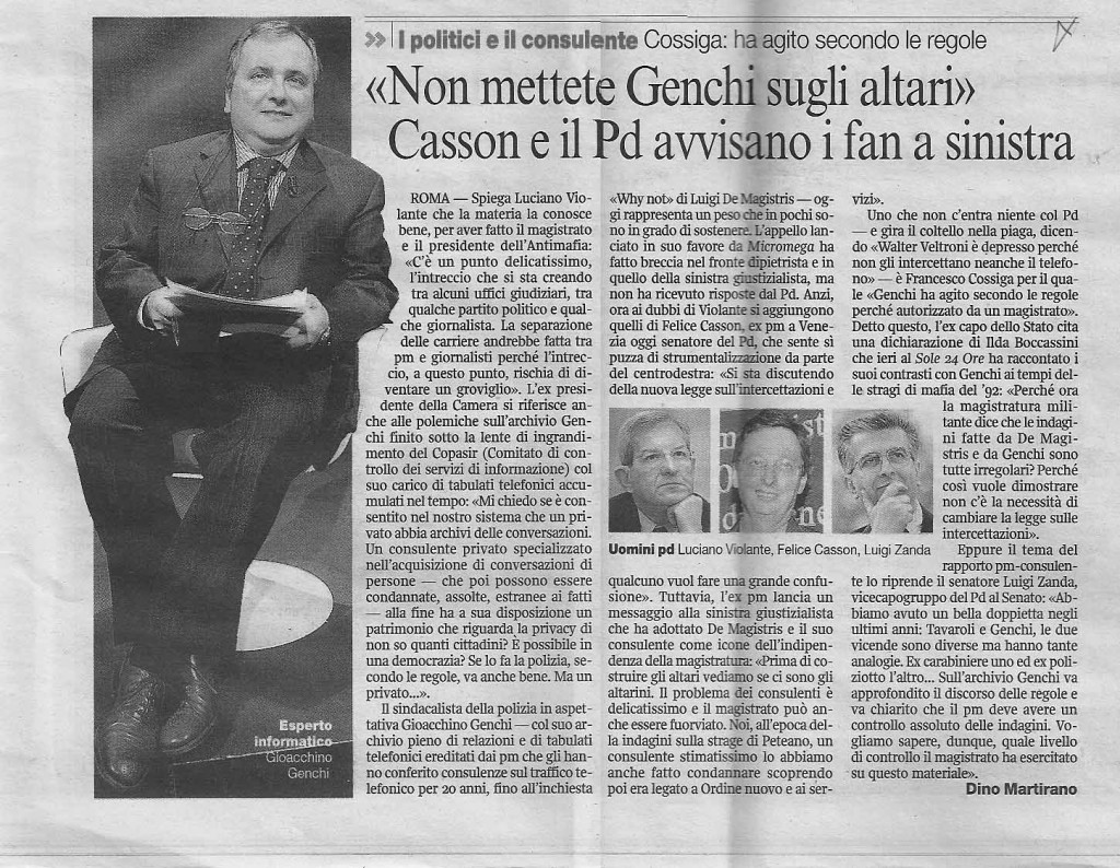 "Non mettete Genchi sugli altari" Casson e il Pd avvisano i fan a sinistra