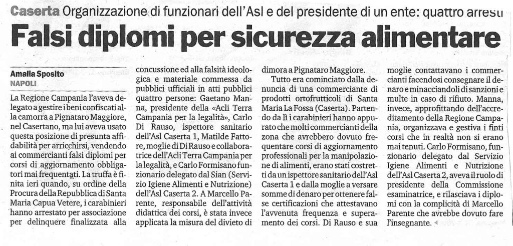 Falsi diplomi per sicurezza alimentare